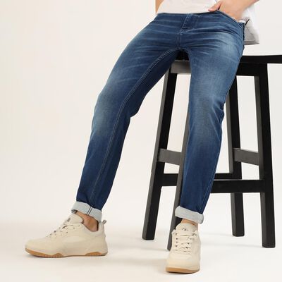 Men's Stonewashed Blue Slim Fit Jeans