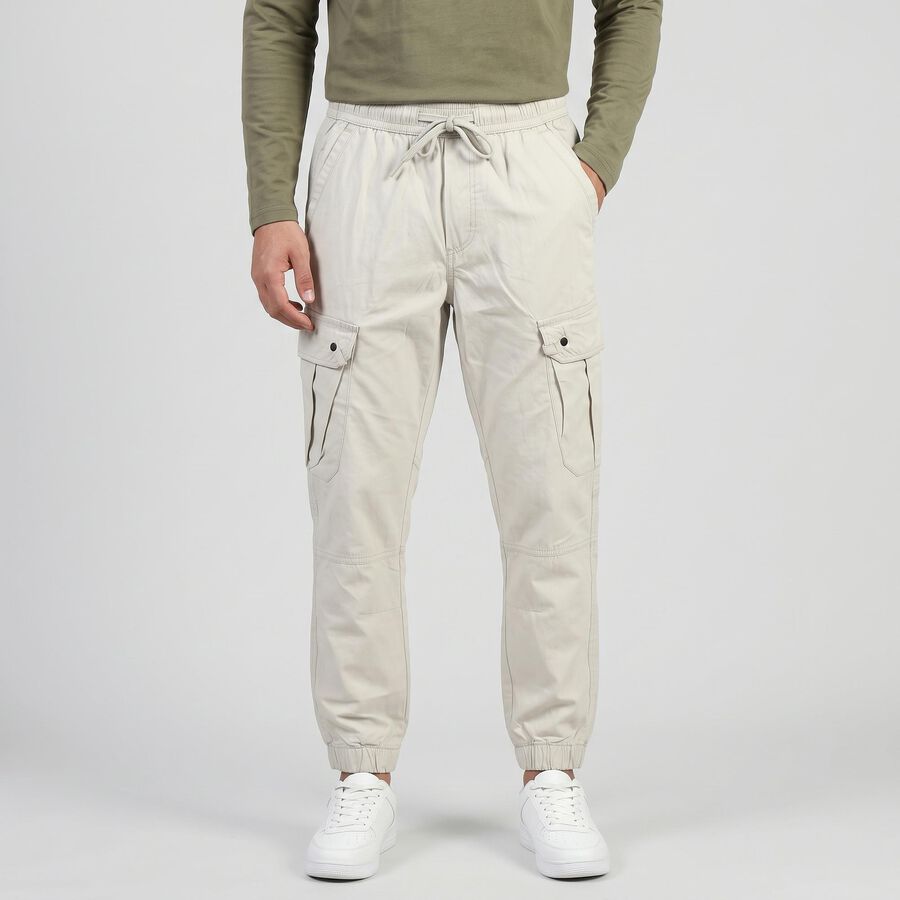 Men's Silver Slim Fit Cargo Trousers, सिल्वर, large