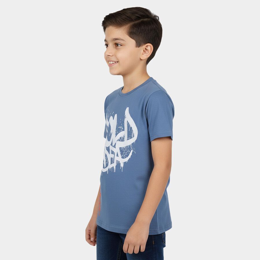 Boys' Half Sleeves T-Shirt, Mid Blue, large