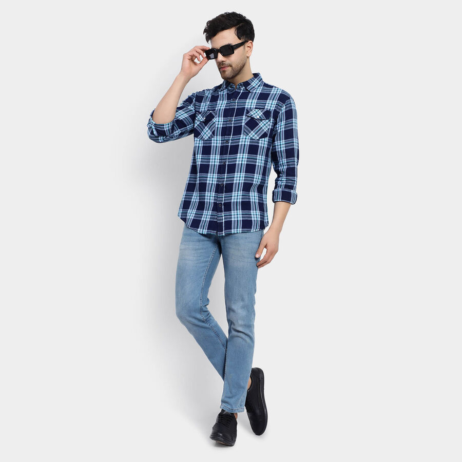 Cotton Checks Casual Shirt, Dark Green, large image number null
