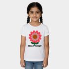 Girls' White Cotton Round Neck Casual T-Shirt, White, small