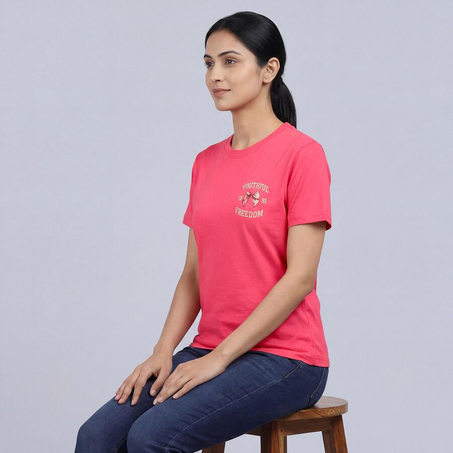 Women's Fuchsia Round Neck Vintage T-Shirt, Fuchsia, large