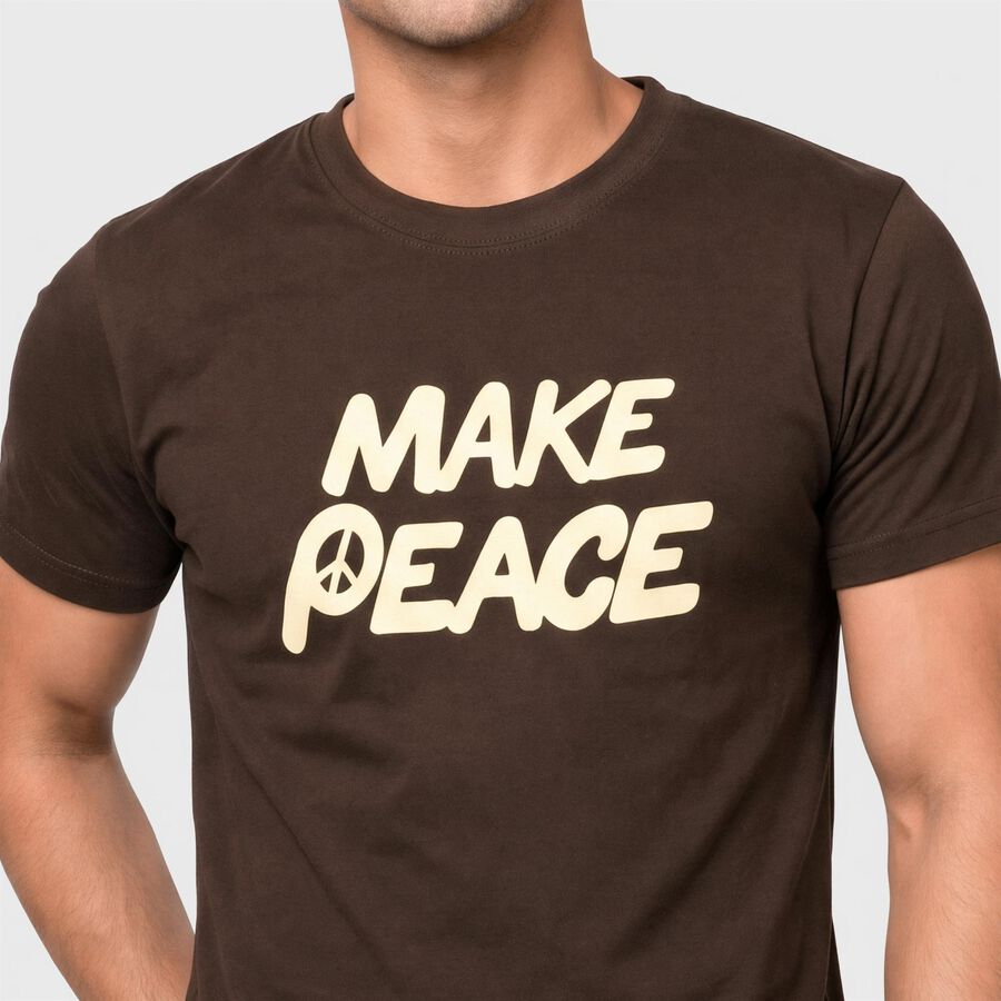 Men's Brown Round Neck Regular T-Shirt, Brown, large