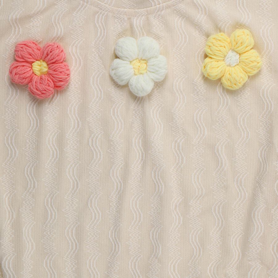 Girls' Off-White Round Neck Casual Sleeveless T-Shirt, Off White, large