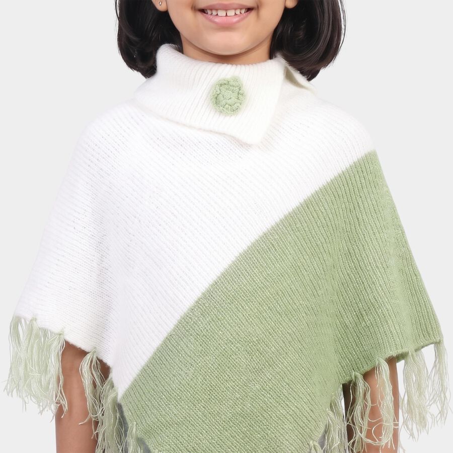 Girls' Green High Neck Colorblock Pullover, हल्का हरा, large