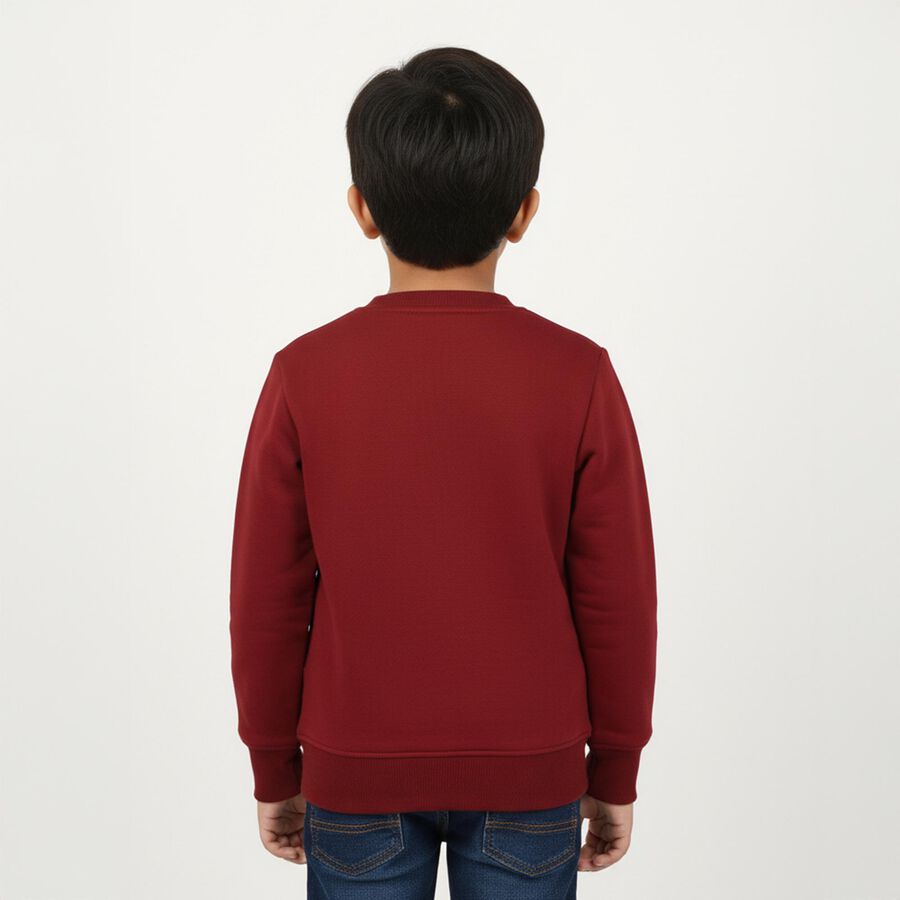 Boys Rich Maroon Crew Neck Casual Sweatshirt, Maroon, large image number null