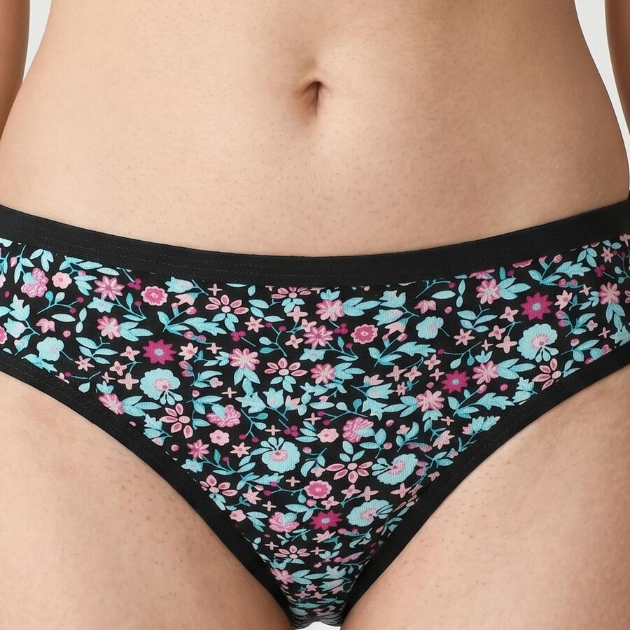 Women's Black Regular Fit Floral Print Panty, Black, large