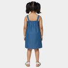 Girls' Blue Floral Embroidered Sleeveless Denim Frock, Mid Blue, small