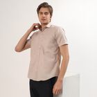 Men's Light Beige Half Sleeve Spread Collar Casual Shirt, Brown, small image number null