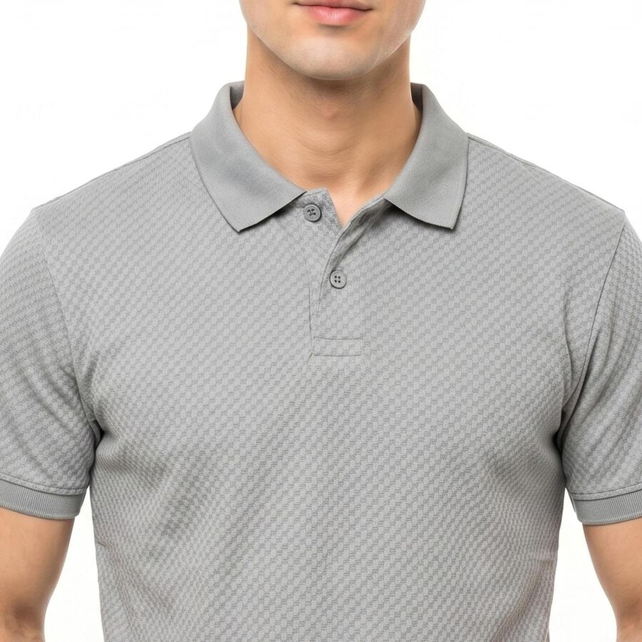 Men Grey Polo Neck Polo T-Shirt, गहरा ग्रे, large