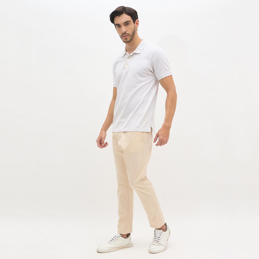 Men's Light Beige Slim Fit Flat-Front Casual Trousers, गहरा पीला, large image number null