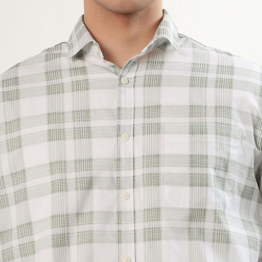 Men's Light Sage Green and White Cotton Spread Collar Casual Shirt, हल्का हरा, large