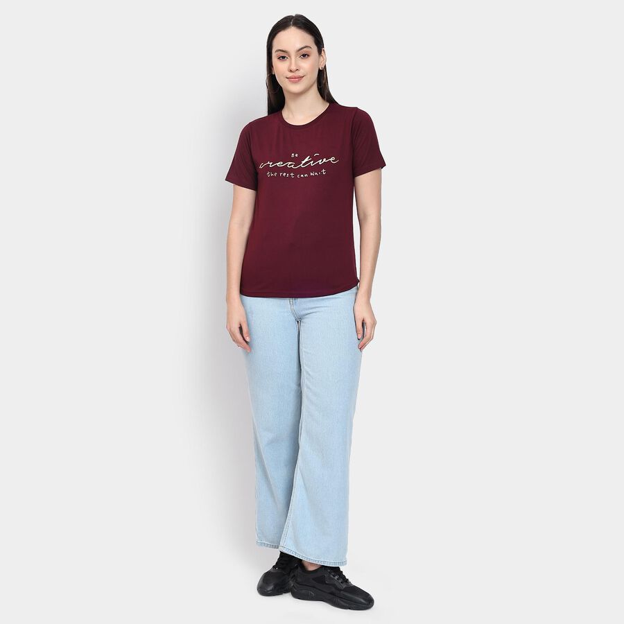 Ladies' Round Neck T-Shirt , Wine, large