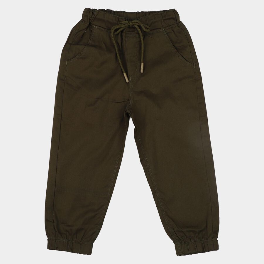 Boys' Olive Green Regular Fit Drawstring Jogger Trousers, ओलिव, large