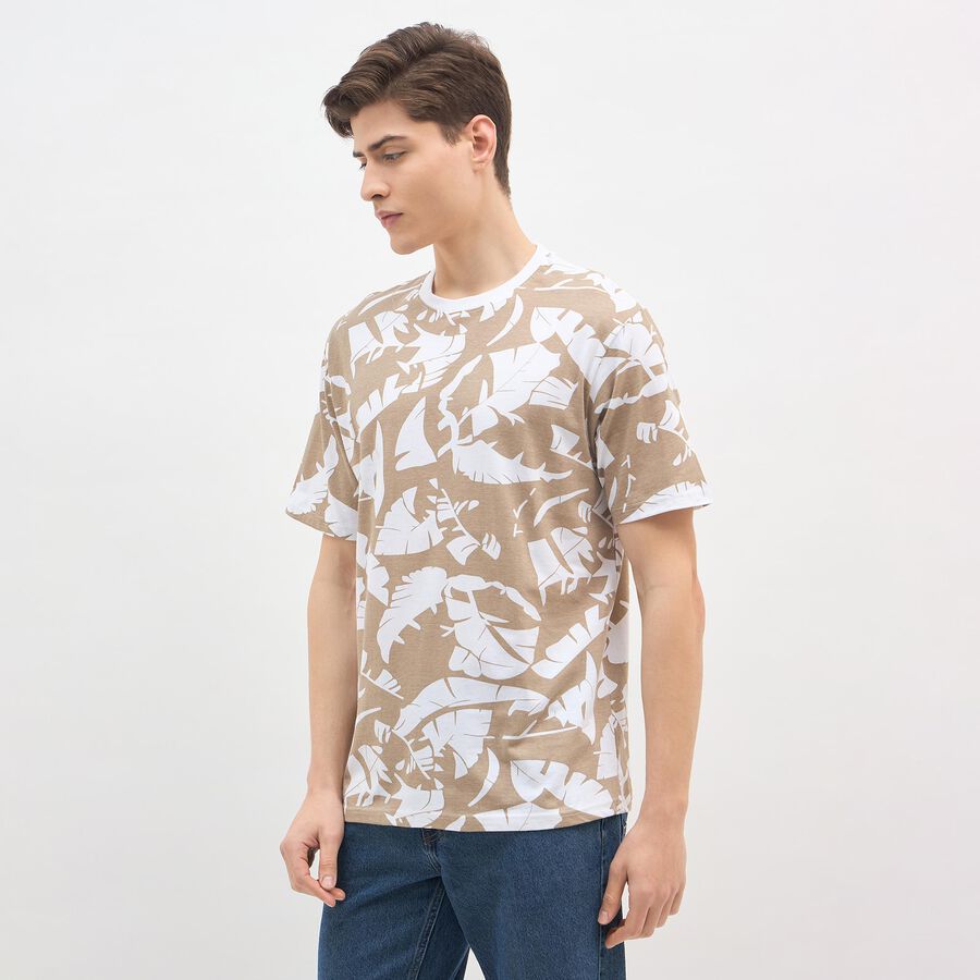 Men's Muted Khaki Cotton Round Neck Casual T-Shirt, Khaki, large