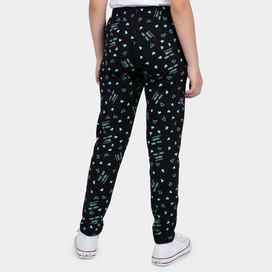 Girls' Black Regular Fit Solid Pyjama, काला, large