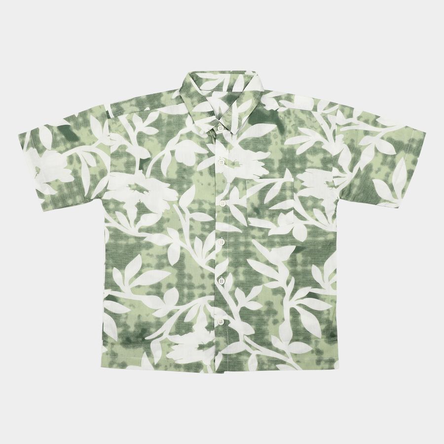 Boys' Green Printed Collar Regular Fit Casual Shirt, हल्का हरा, large