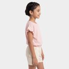 Girls Pink Round Neck Casual T-Shirt, Light Pink, small