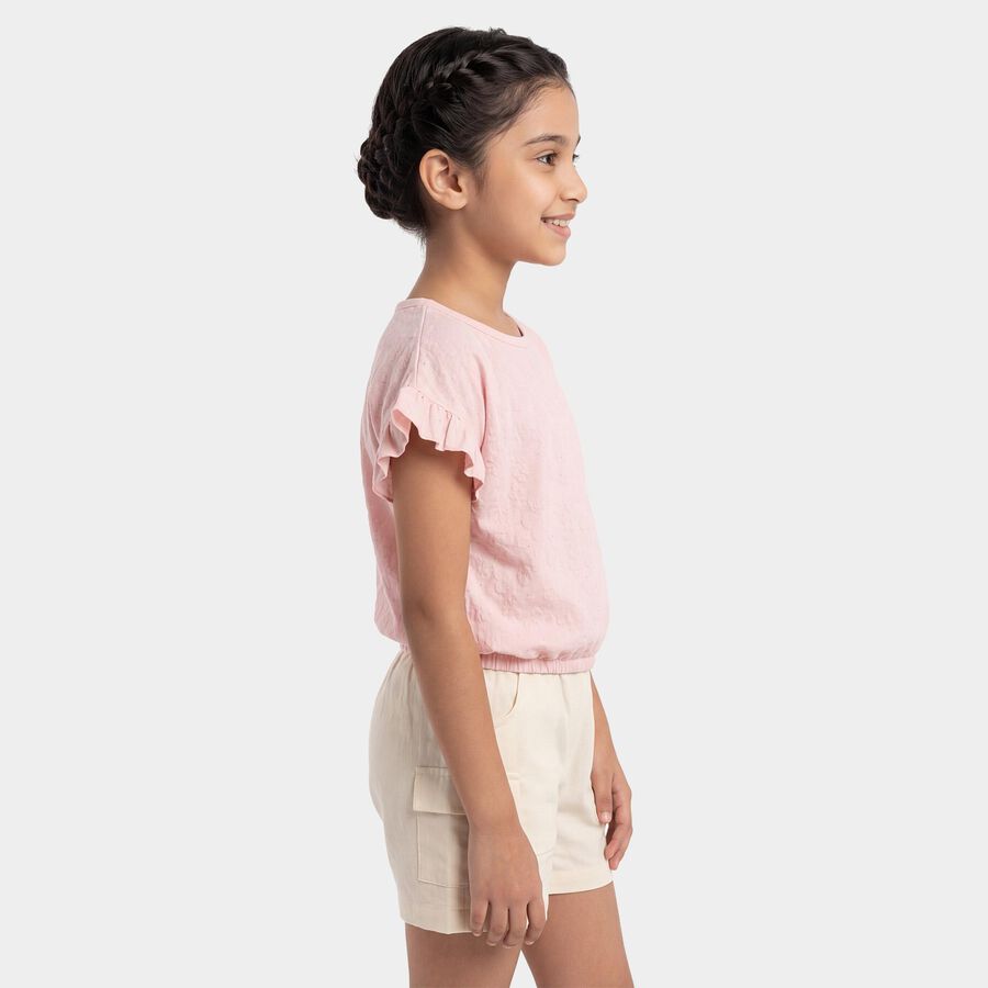Girls Pink Round Neck Casual T-Shirt, Light Pink, large