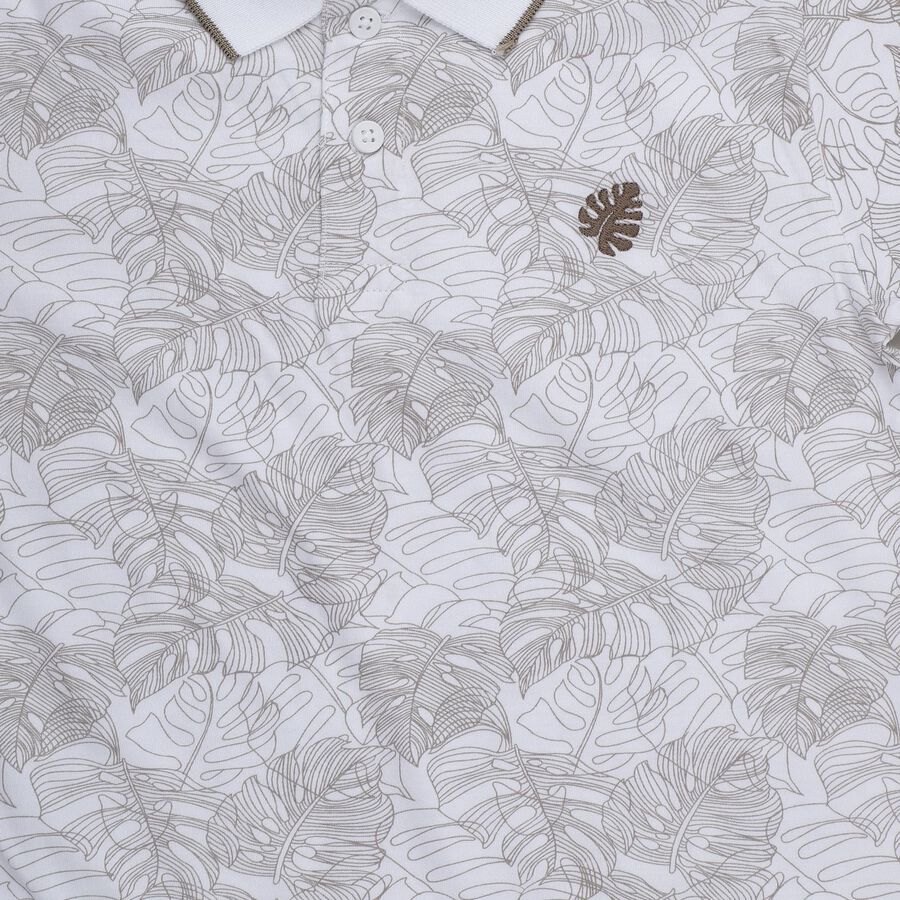 Boys' White Round Neck Printed T-Shirt, White, large