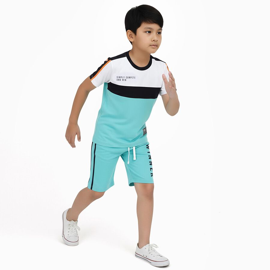 Boys' White Cotton Round Neck Color-Blocked Baba Suit, White, large image number null