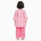 Girls' Bright Pink Embroidered Ikat Kurta and Palazzo Fusion Set, Pink, small