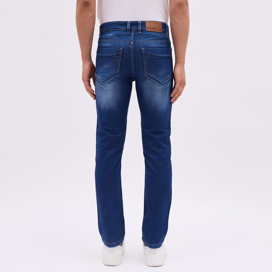 Men's Stonewashed Blue Slim Fit Five-Pocket Jeans, गहरा नीला, large image number null