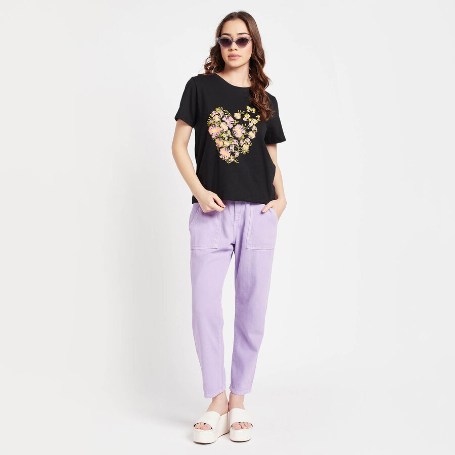 Round Neck T-Shirt, Black, large image number null