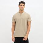 Men's Muted Beige Polo Neck Casual T-Shirt, Beige, small