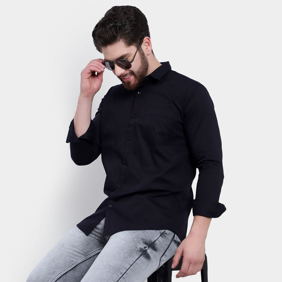 Cotton Solid Casual Shirt, Navy Blue, large image number null