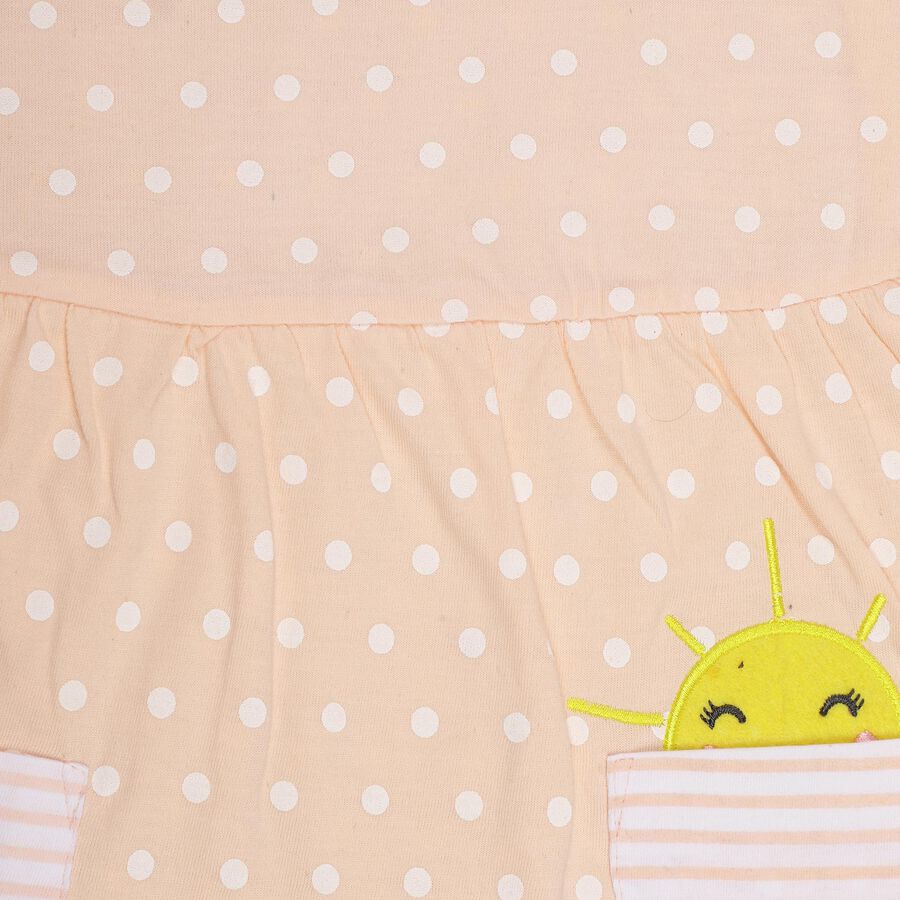 Infants' Light Peach Regular Fit Round Neck Polka Dot Frock, Peach, large image number null