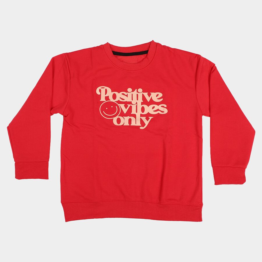 Girls' Coral Round Neck Pullover Sweatshirt, Coral, large