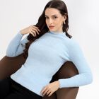 Women's Light Powder Blue High Neck Slim Fit Pullover, हल्का नीला, small image number null