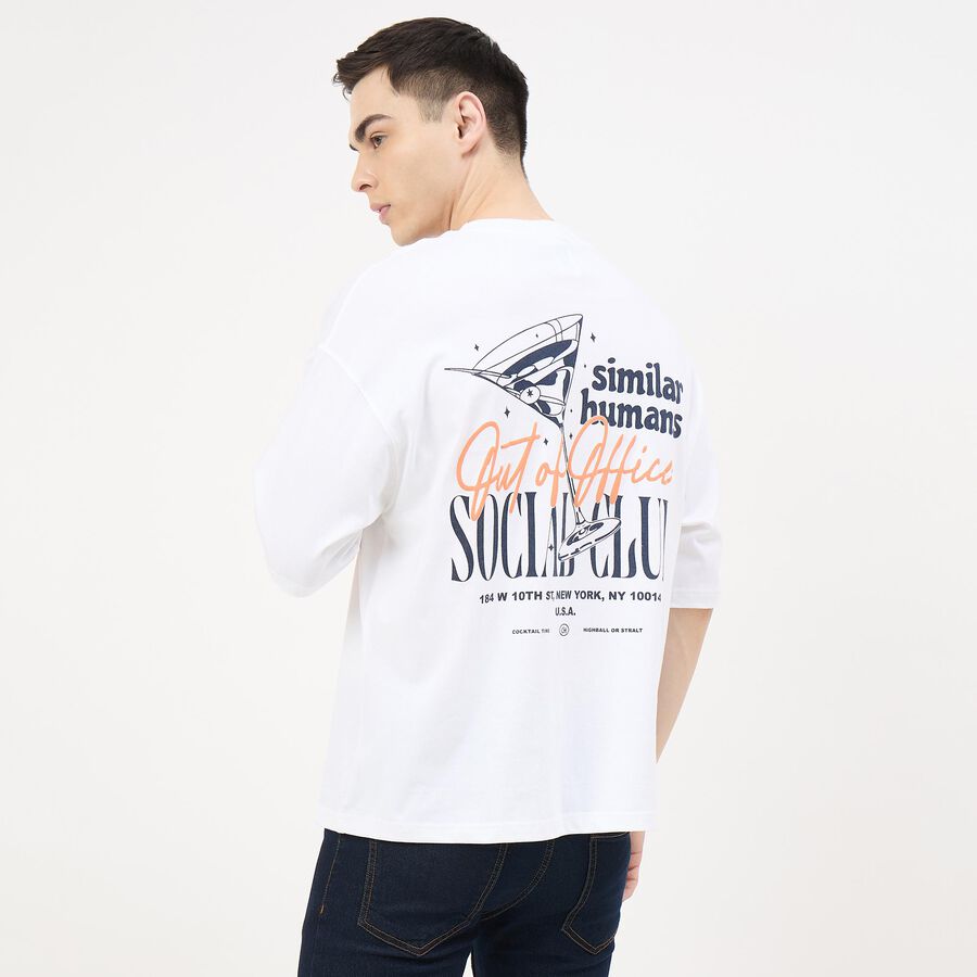 Men's Snow White Cotton Round Neck Minimalist T-Shirt, White, large