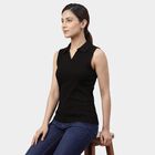Women's Black Polo Neck Preppy Polo T-Shirt, Black, small