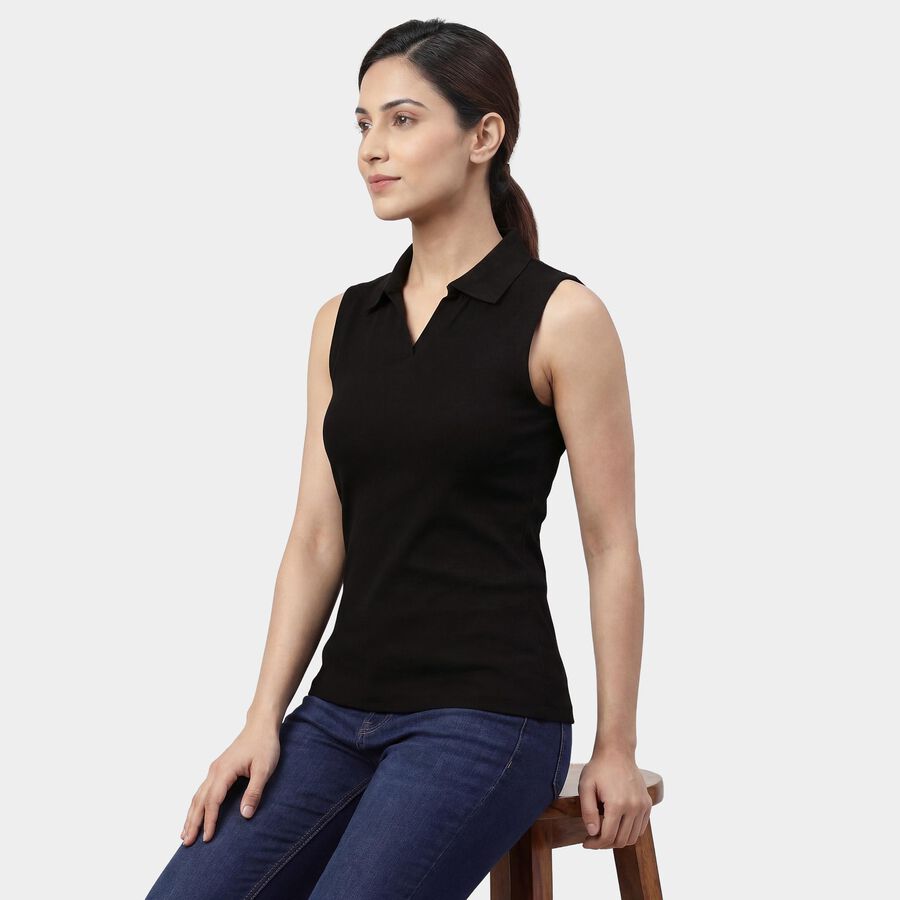 Women's Black Polo Neck Preppy Polo T-Shirt, Black, large
