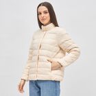 Women's Beige High Neck Casual Puffer Jacket, ऑफ व्हाइट, small image number null