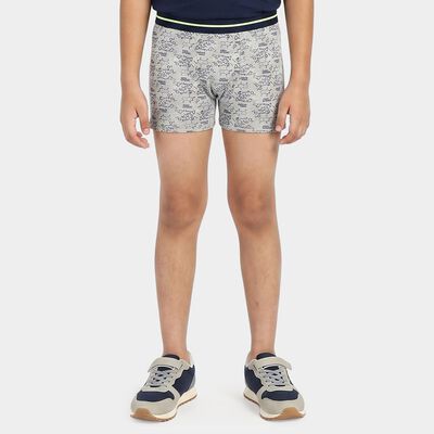 Boys Grey Regular Fit Printed Trunks