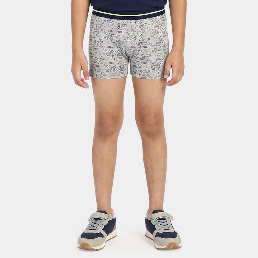 Boys Grey Regular Fit Printed Trunks, हल्का ग्रे, large