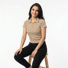Women's Brown Polo Neck Striped Polo T-Shirt, Brown, small