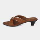 Women's Brown Slip-On Buckle Detail Heeled Sandals, Brown, small