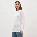 Women's Snow White Crew Neck Casual Pullover, सफ़ेद, small image number null