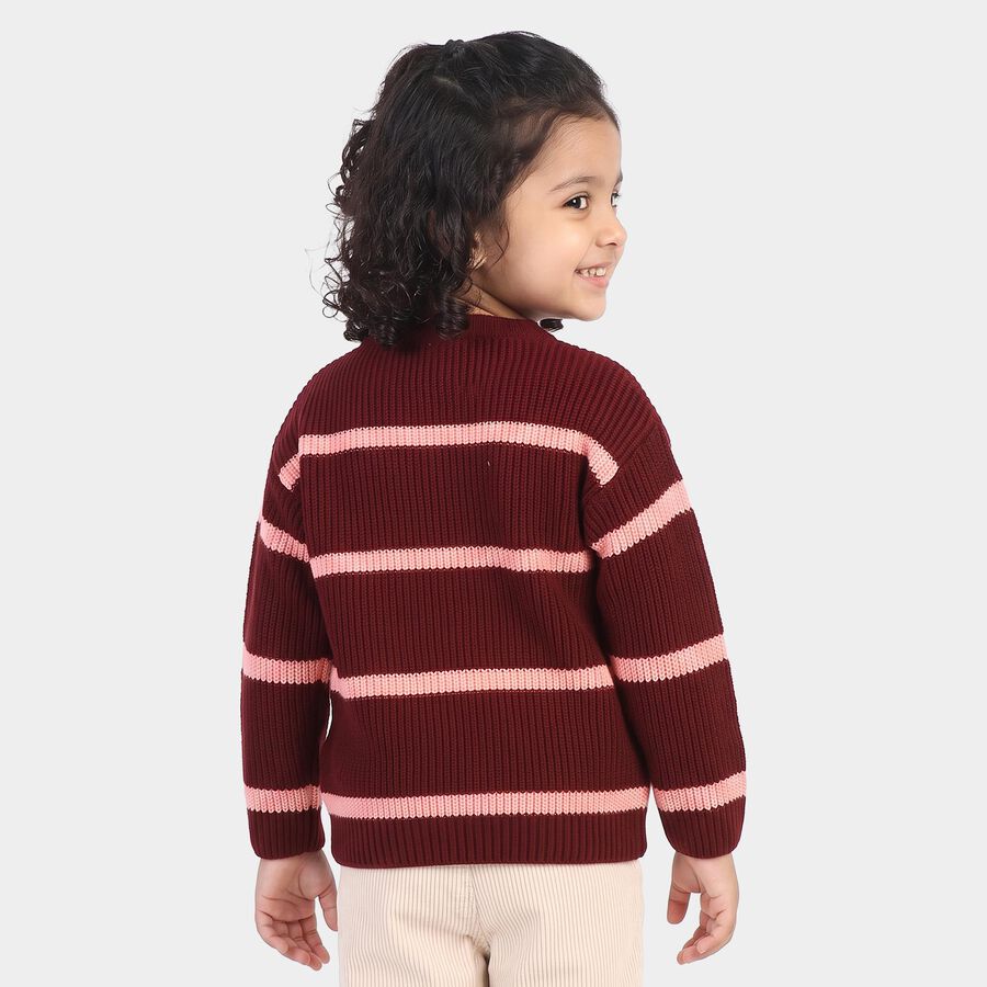 Girls Fuchsia Crew Neck Striped Pullover, Fuchsia, large