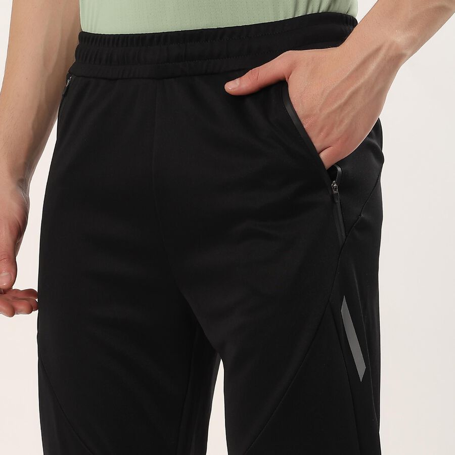 Men's Black Slim Fit Side Zip Pocket Paneled Track Pants, काला, large