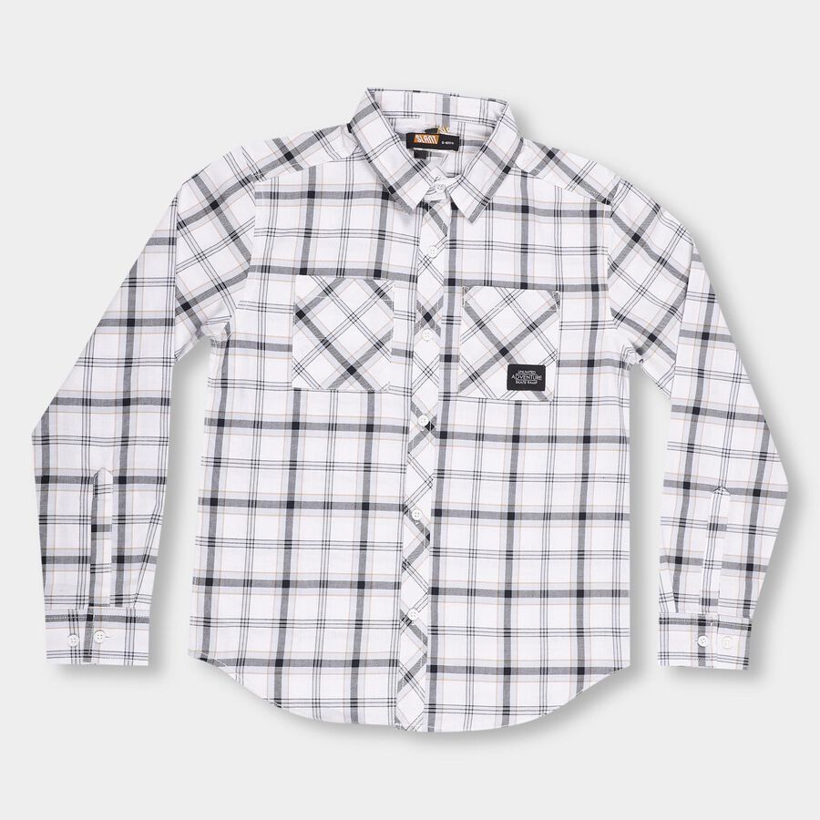 Boys Rich Eggshell White Spread Collar Casual Shirt, सफ़ेद, large image number null