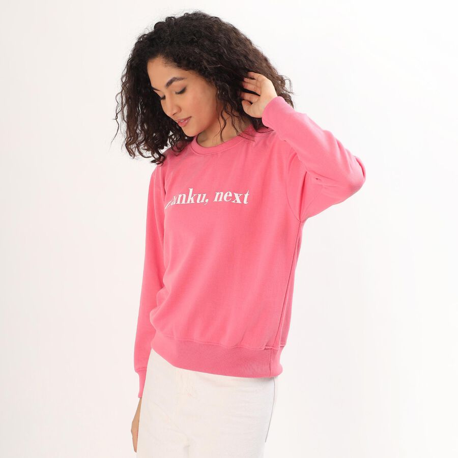 Women's Bright Pink Crew Neck Casual Sweatshirt, Pink, large image number null
