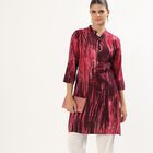 Women's Deep Burgundy Red Mandarin Collar Abstract Printed Kurta, Wine, small image number null
