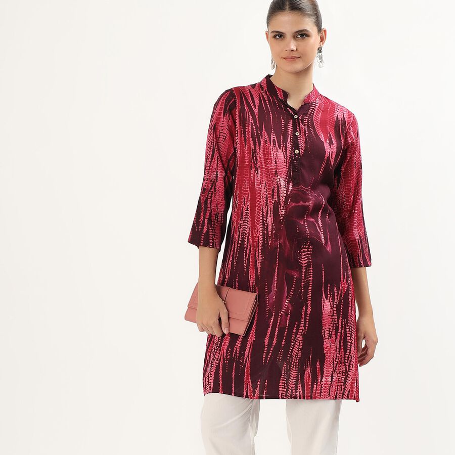 Women's Deep Burgundy Red Mandarin Collar Abstract Printed Kurta, Wine, large image number null