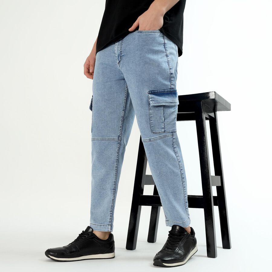 Men's Light Blue Relaxed Fit Cargo Jeans, हल्का नीला, large image number null