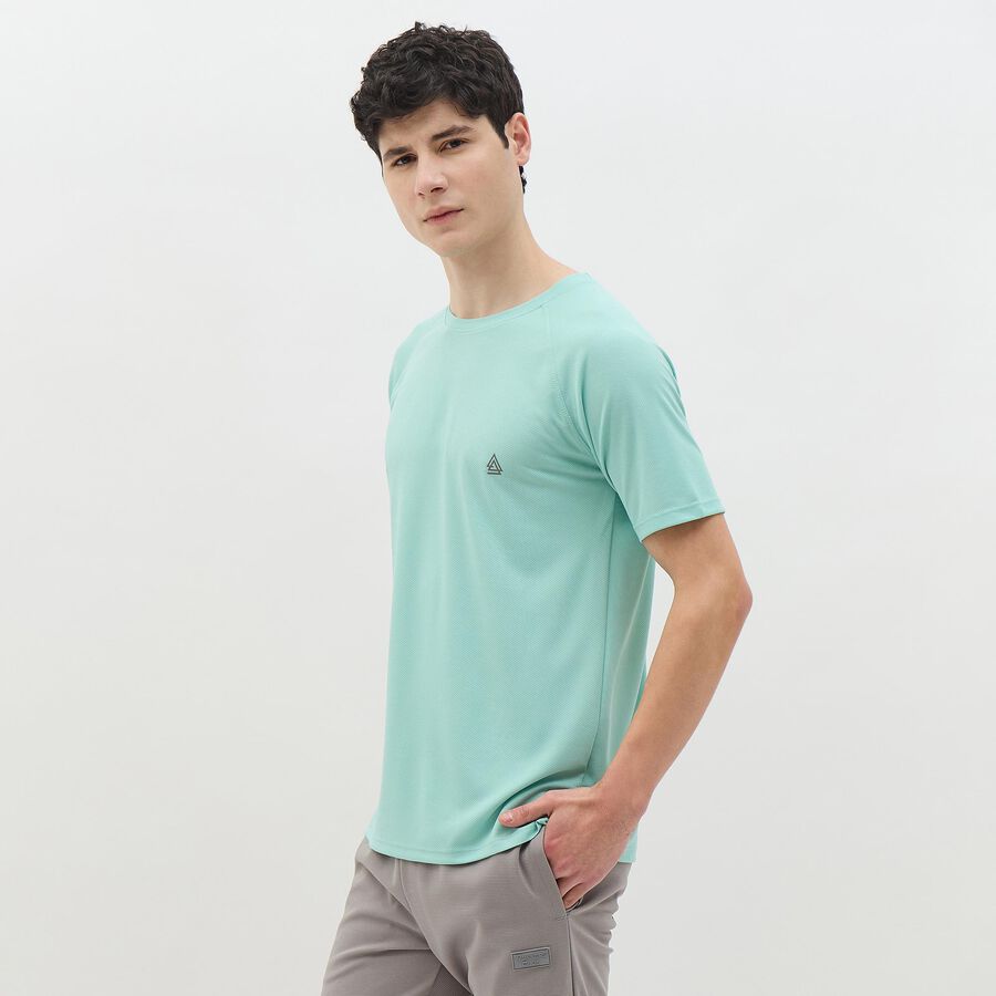 Men's Light Aqua Green Crew Neck Athleisure T-Shirt, Aqua, large